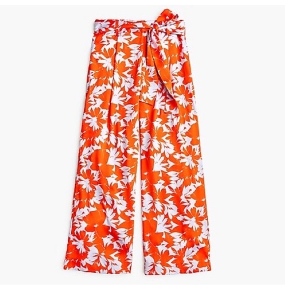 J. Crew Ratti Falling Leaves Wide Leg Silky Pants in Orange & Pale Blue Floral - Picture 3 of 7
